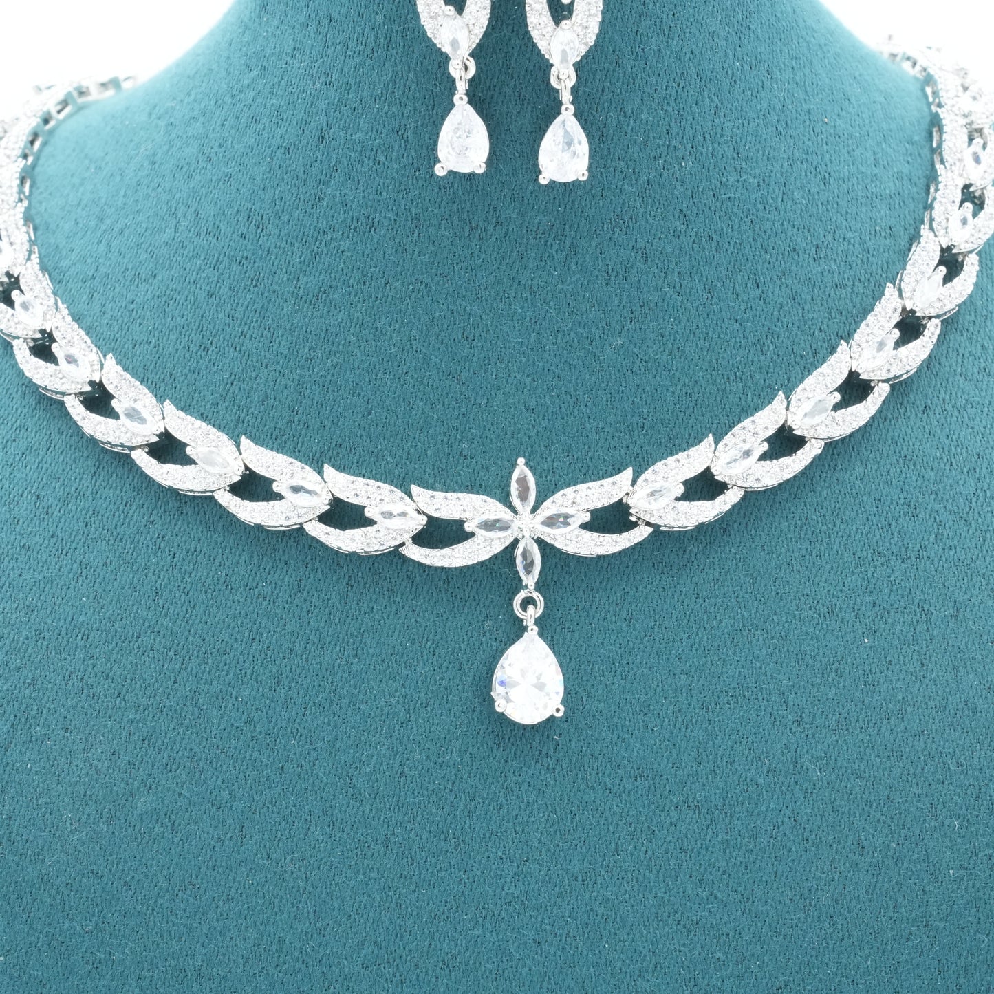 Silver American Diamond Cz Necklace Jewelry Silver set