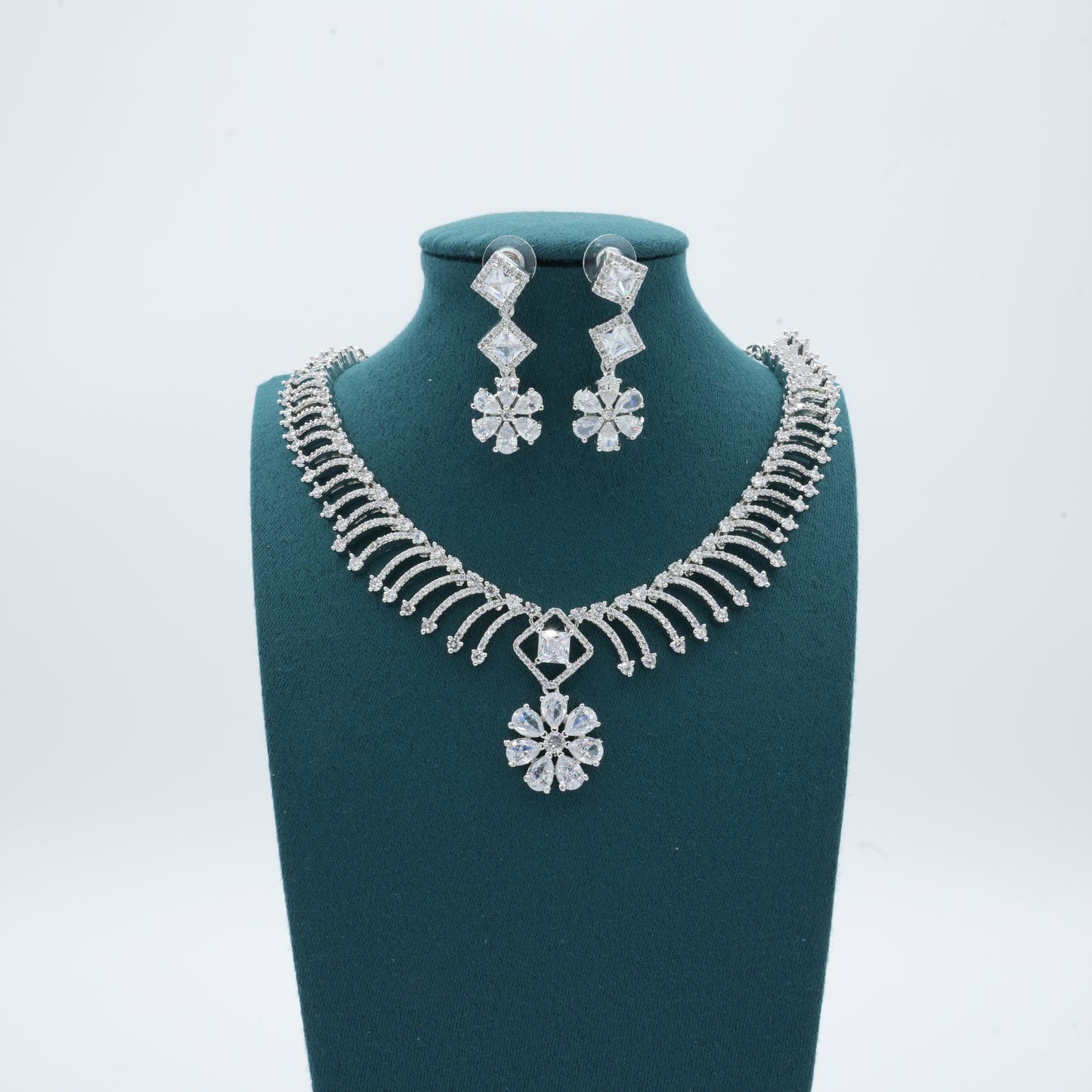 Silver American Diamond Cz Necklace Jewelry Silver set