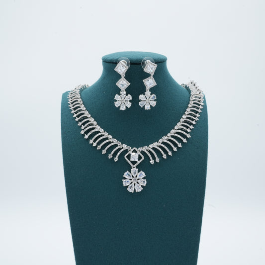 Silver American Diamond Cz Necklace Jewelry Silver set