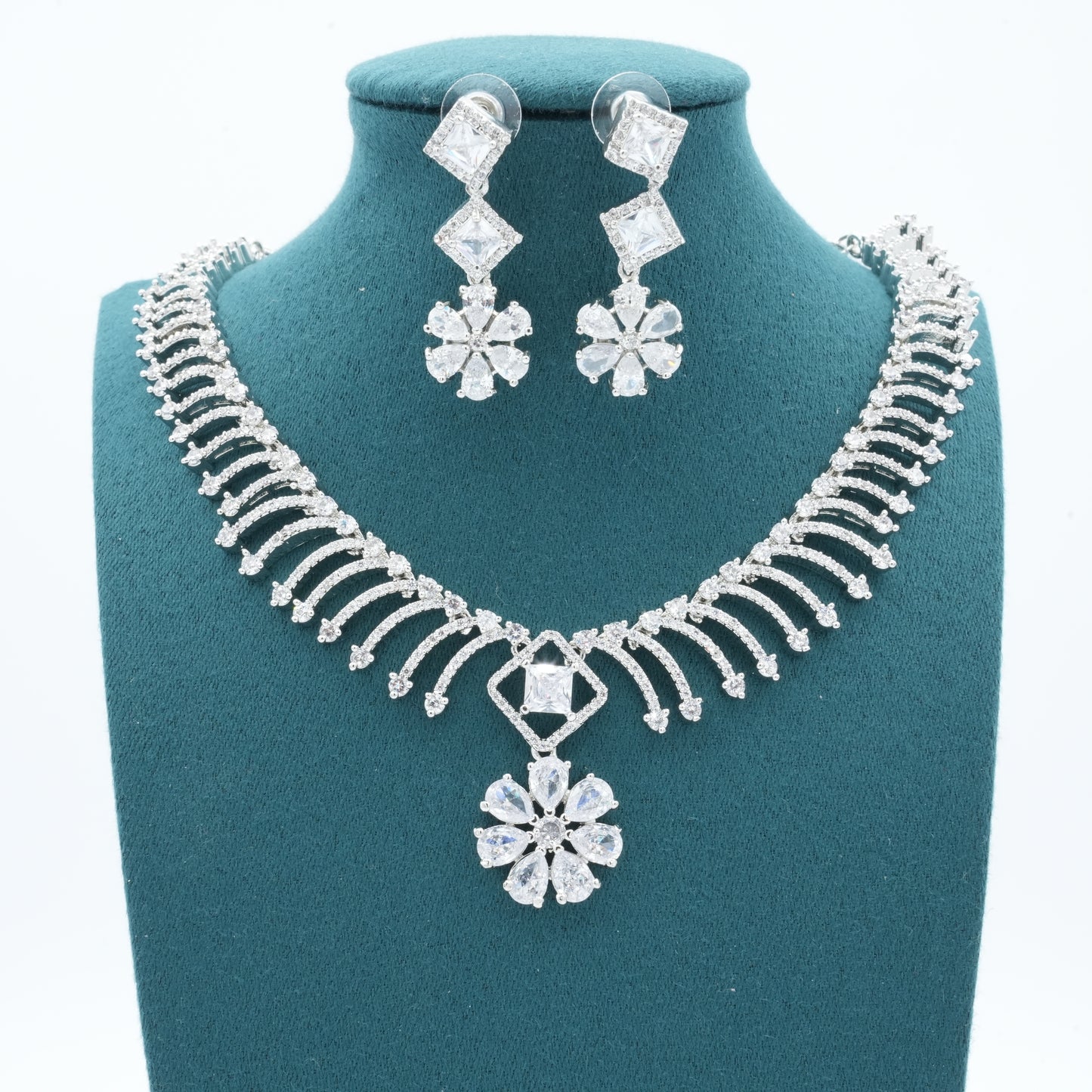 Silver American Diamond Cz Necklace Jewelry Silver set