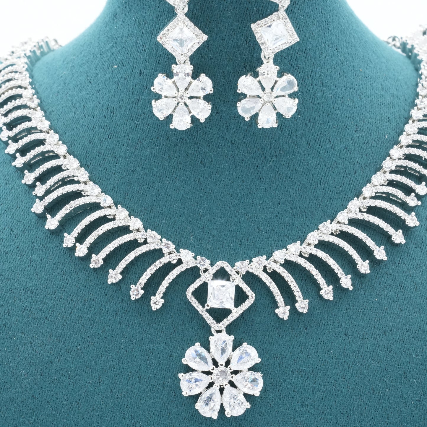 Silver American Diamond Cz Necklace Jewelry Silver set