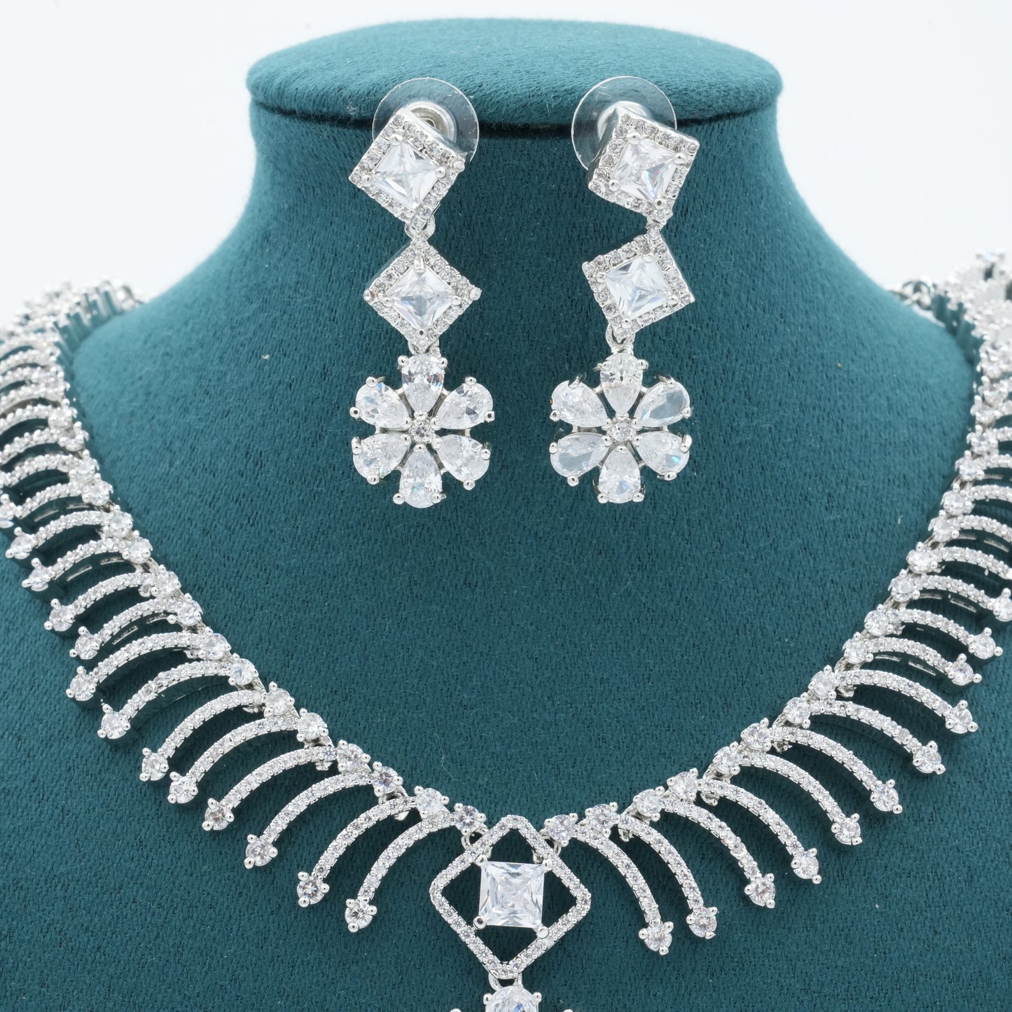 Silver American Diamond Cz Necklace Jewelry Silver set