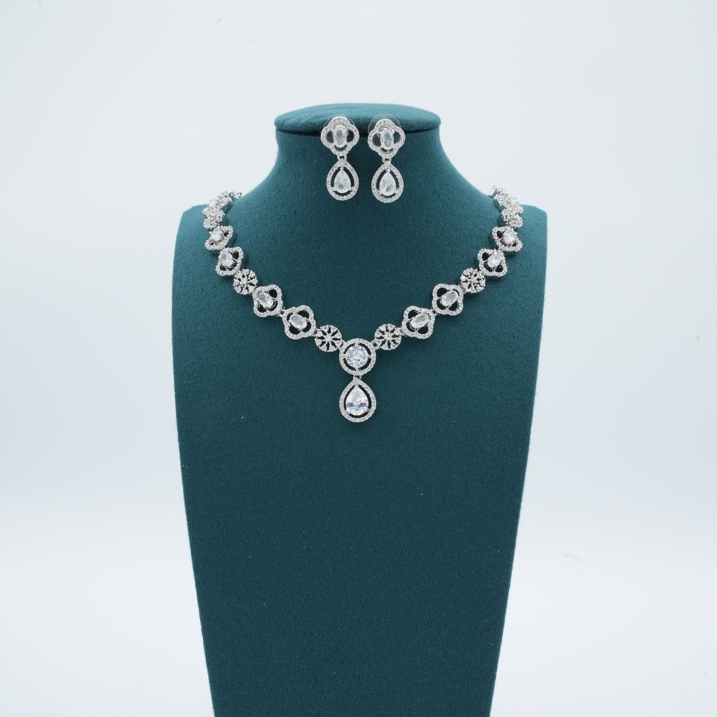 Silver American Diamond Cz Necklace Jewelry Silver set