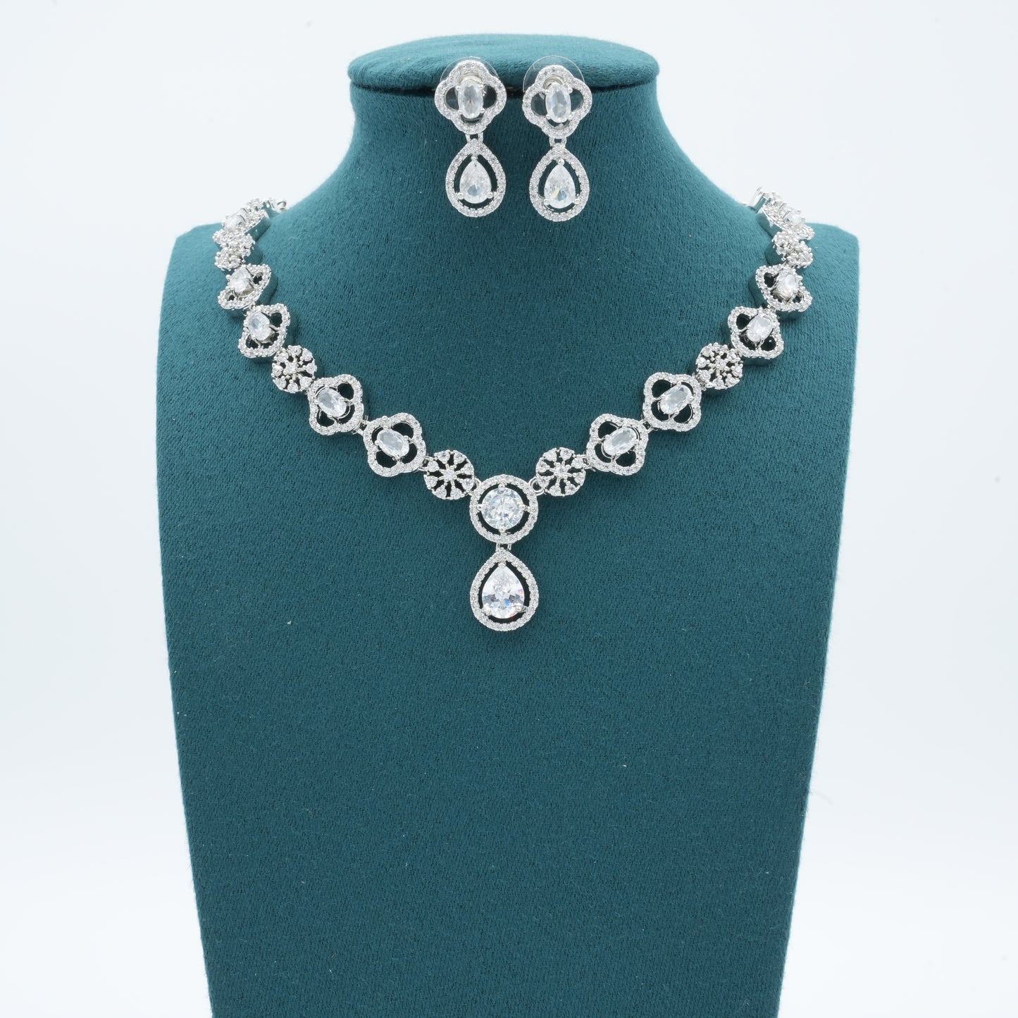 Silver American Diamond Cz Necklace Jewelry Silver set