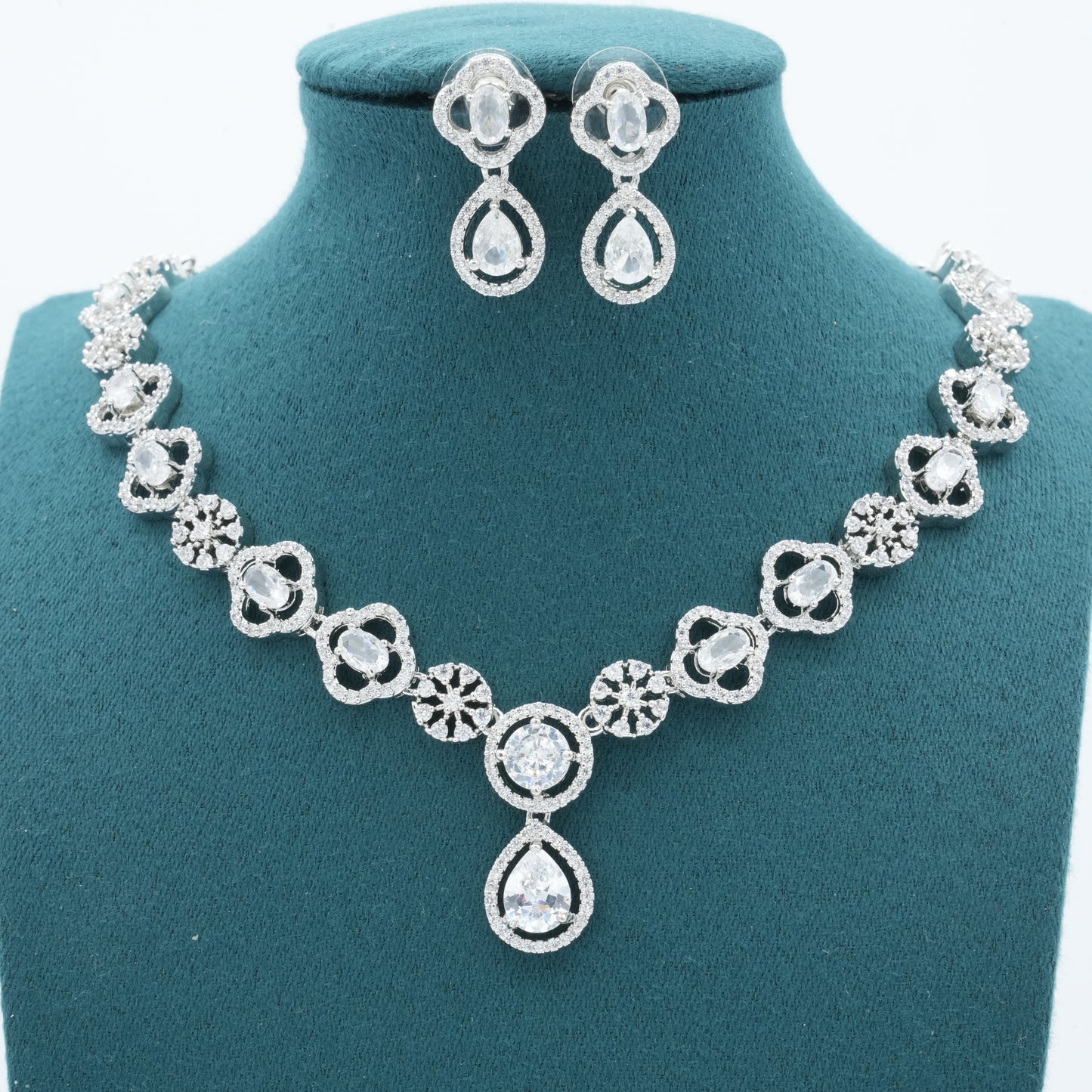 Silver American Diamond Cz Necklace Jewelry Silver set
