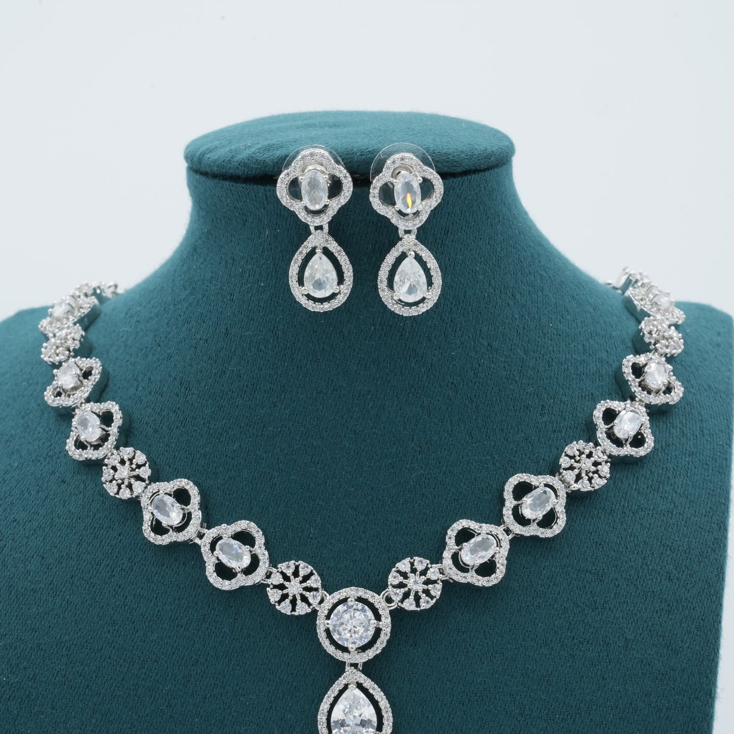 Silver American Diamond Cz Necklace Jewelry Silver set