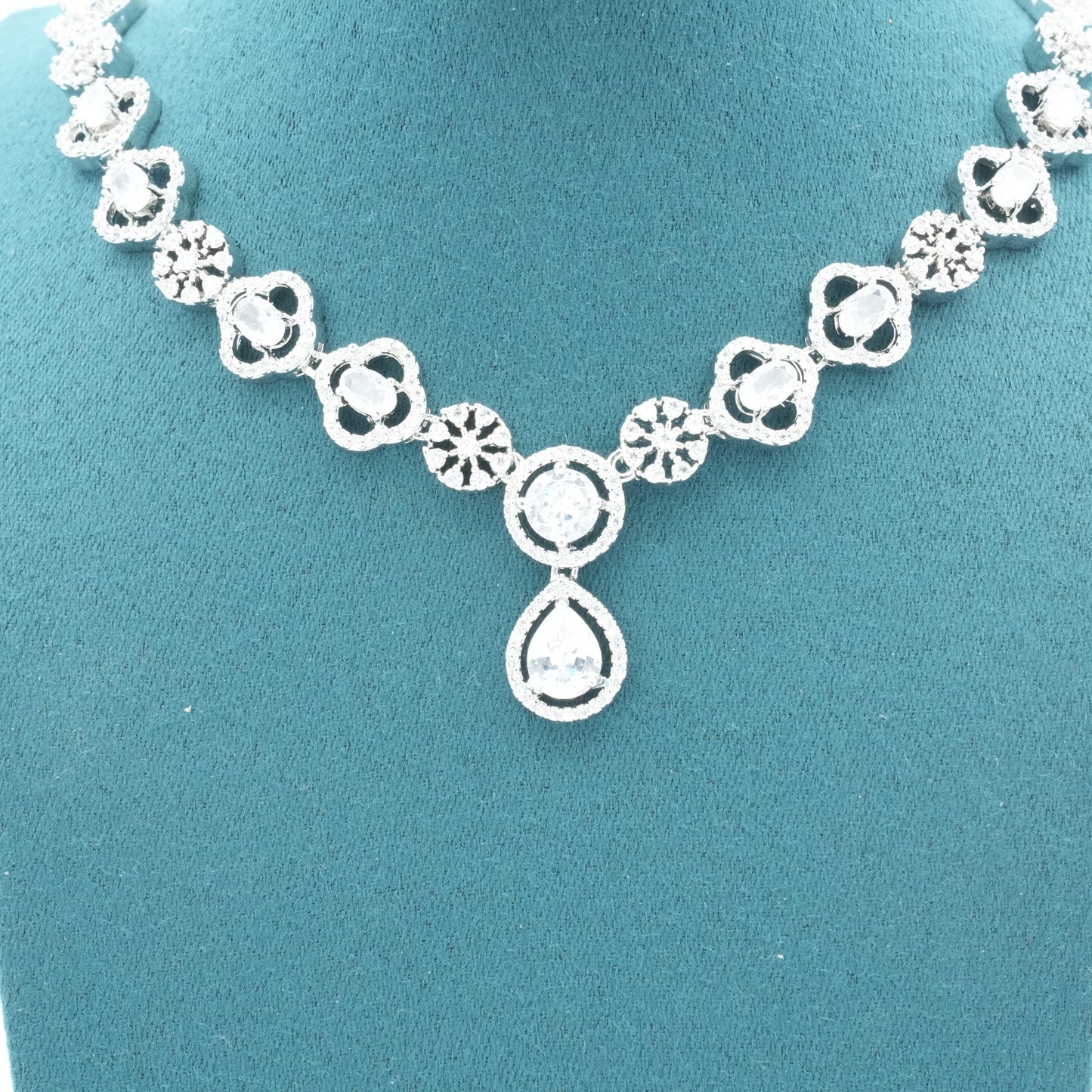 Silver American Diamond Cz Necklace Jewelry Silver set
