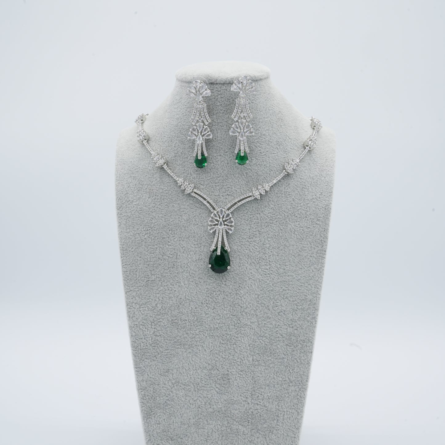 Green Silver American Diamond Cz Necklace Jewelry Green set
