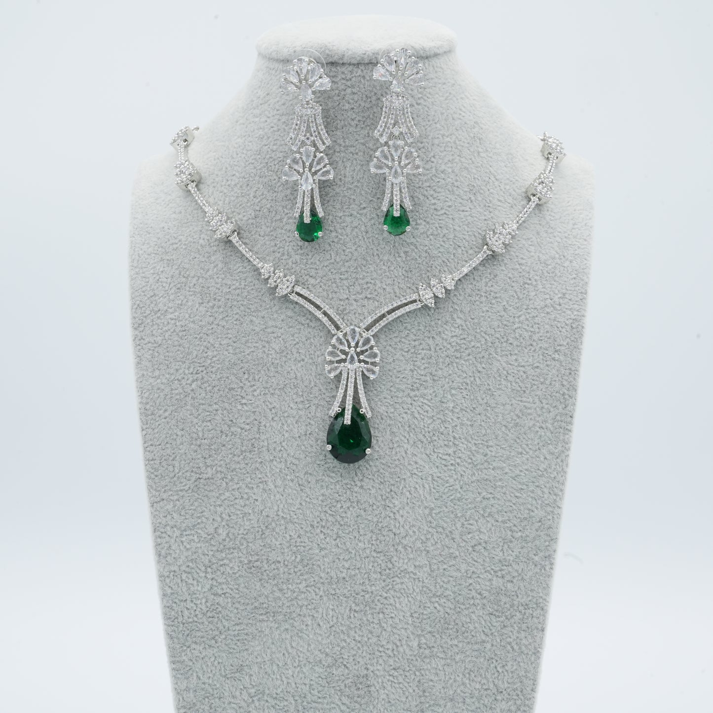 Green Silver American Diamond Cz Necklace Jewelry Green set
