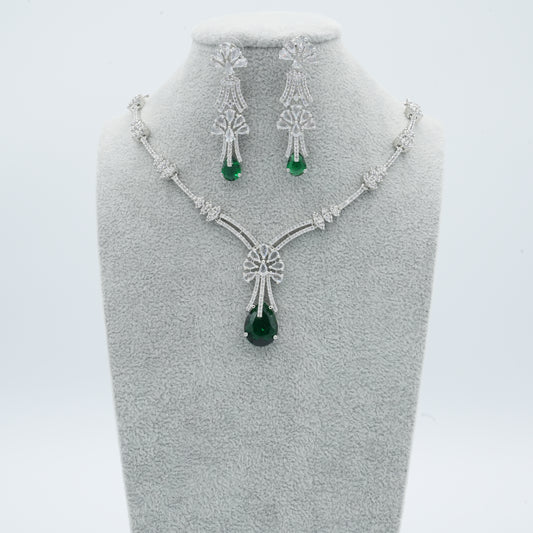 Green Silver American Diamond Cz Necklace Jewelry Green set