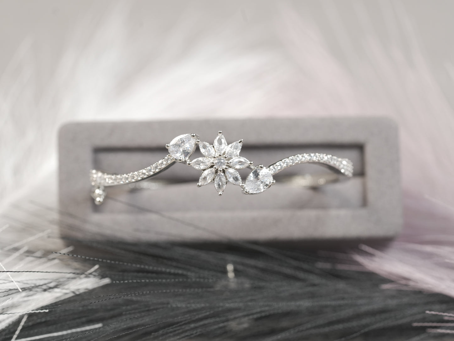 Floral Marquise-Cut Diamond Bangle Bracelet