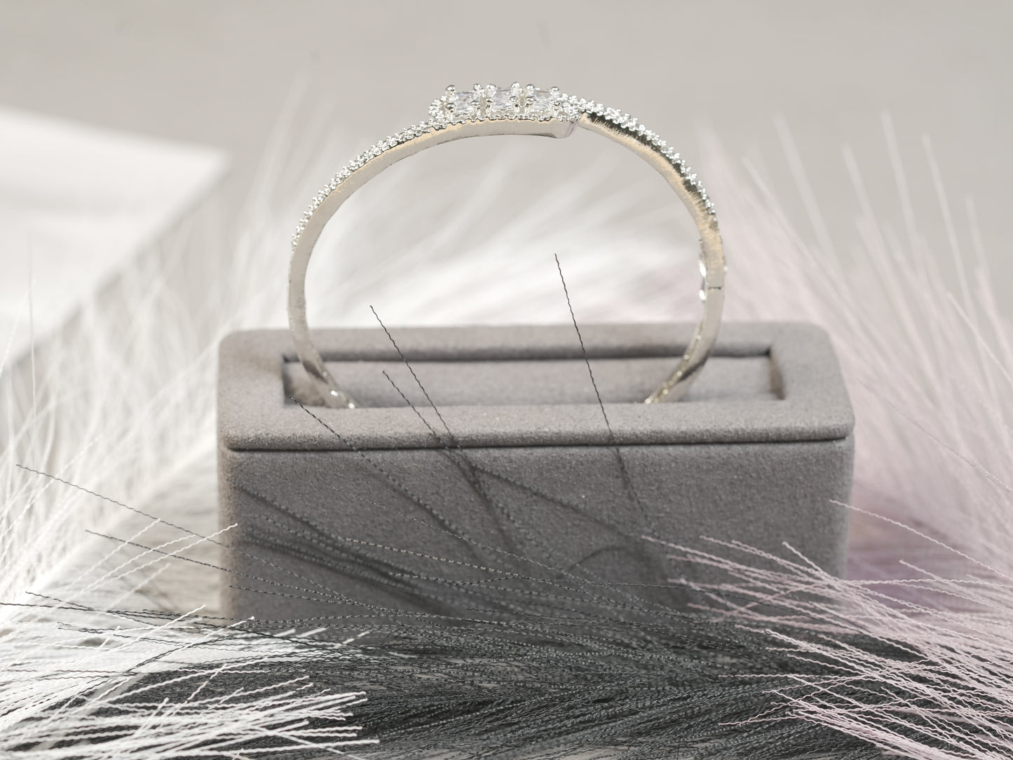 Elegant Baguette Diamond Bangle in White Gold Finish