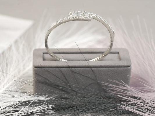 Elegant Baguette Diamond Bangle in White Gold Finish