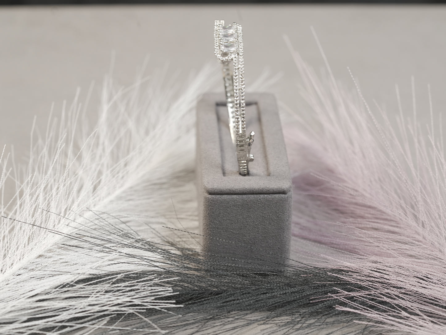 Elegant Baguette Diamond Bangle in White Gold Finish