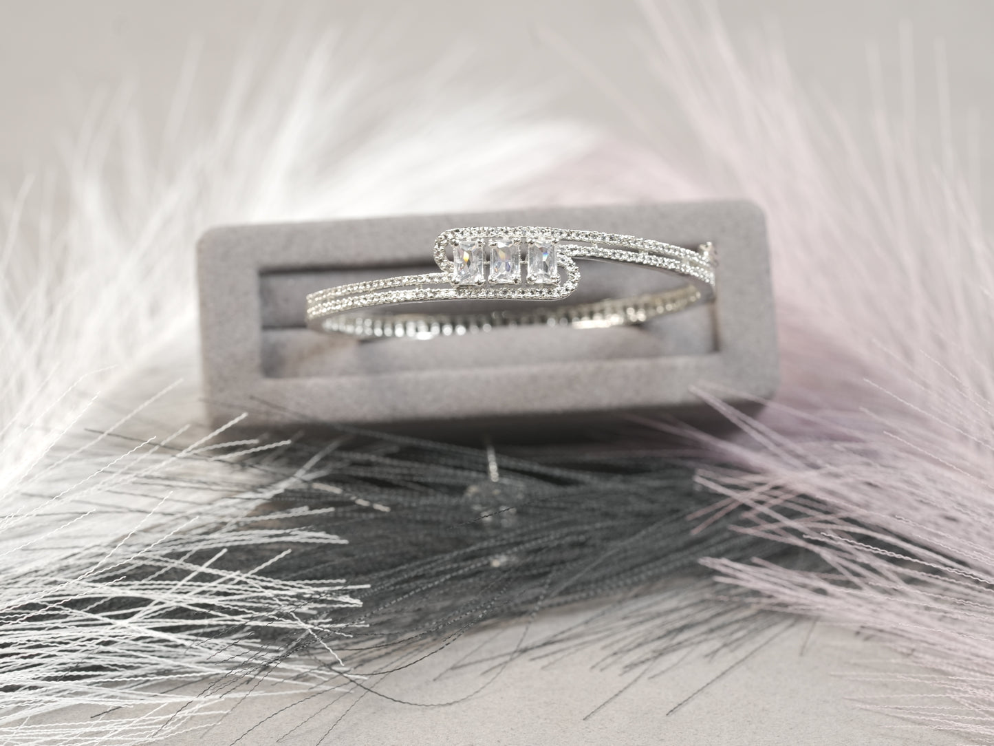 Elegant Baguette Diamond Bangle in White Gold Finish