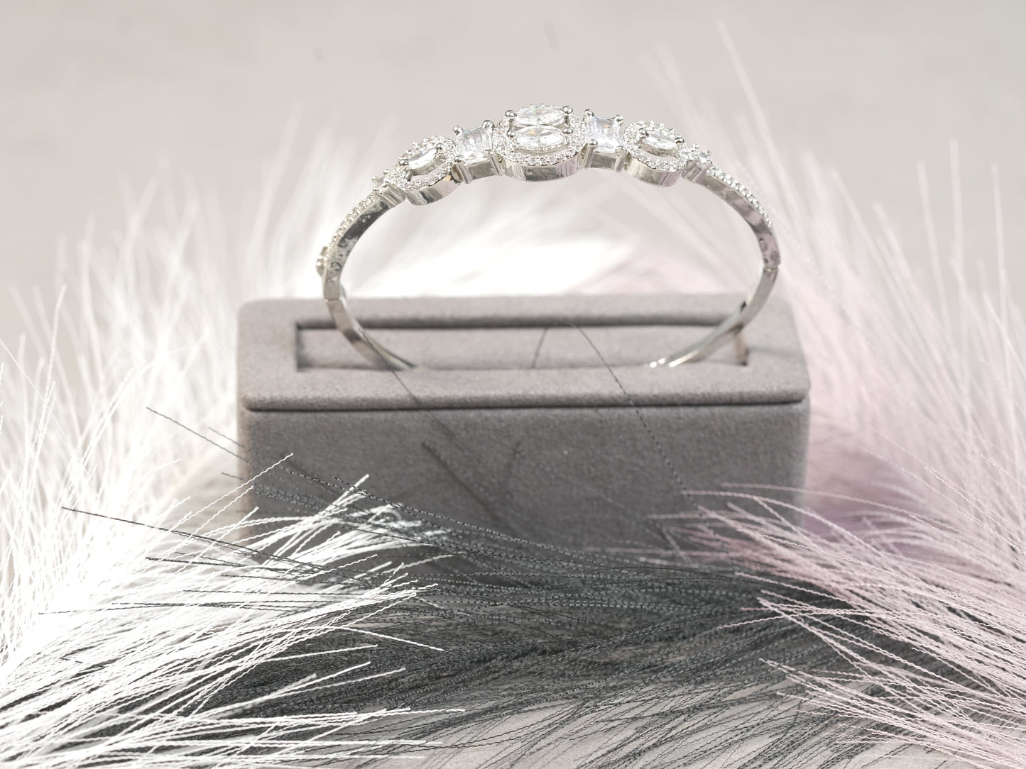 Elegant Oval-Cut CZ Bangle Bracelet in Sterling Silver