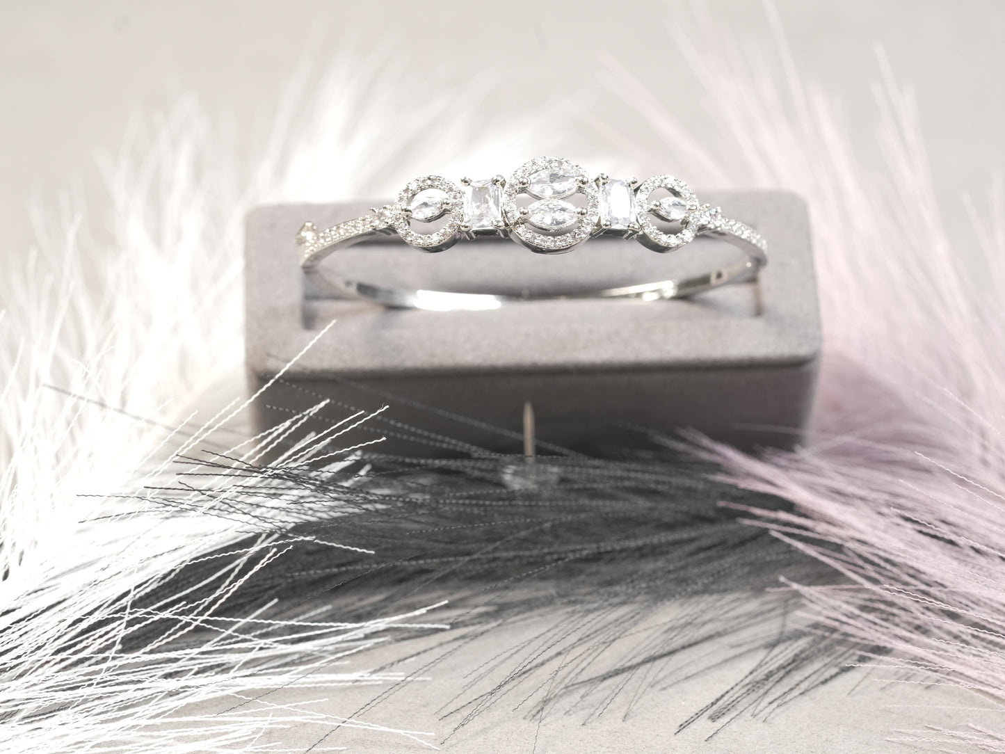 Elegant Oval-Cut CZ Bangle Bracelet in Sterling Silver