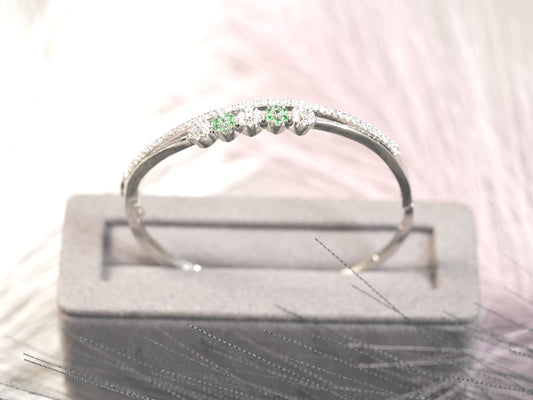 Elegant Silver Bracelet with White & Green Cubic Zirconia Accents