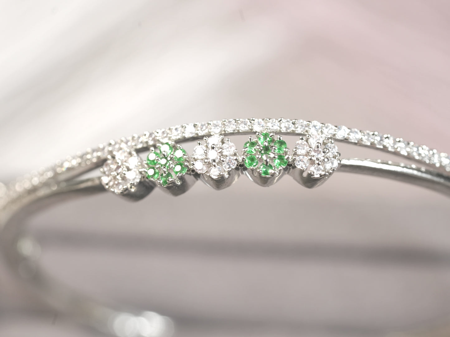 Elegant Silver Bracelet with White & Green Cubic Zirconia Accents