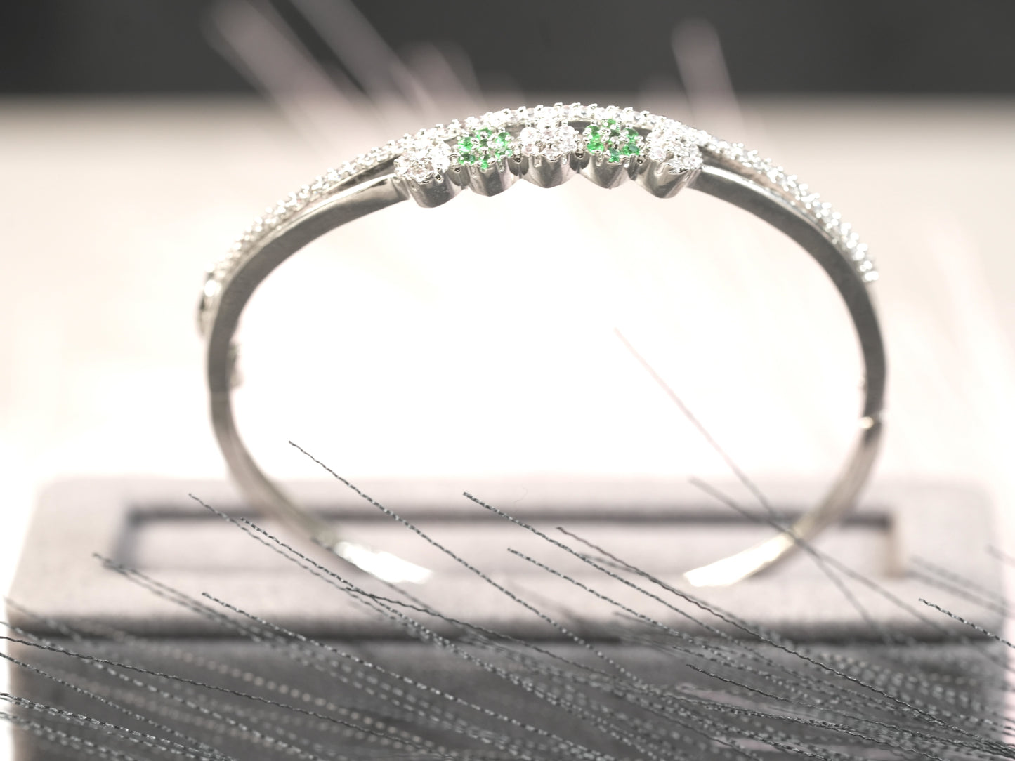 Elegant Silver Bracelet with White & Green Cubic Zirconia Accents