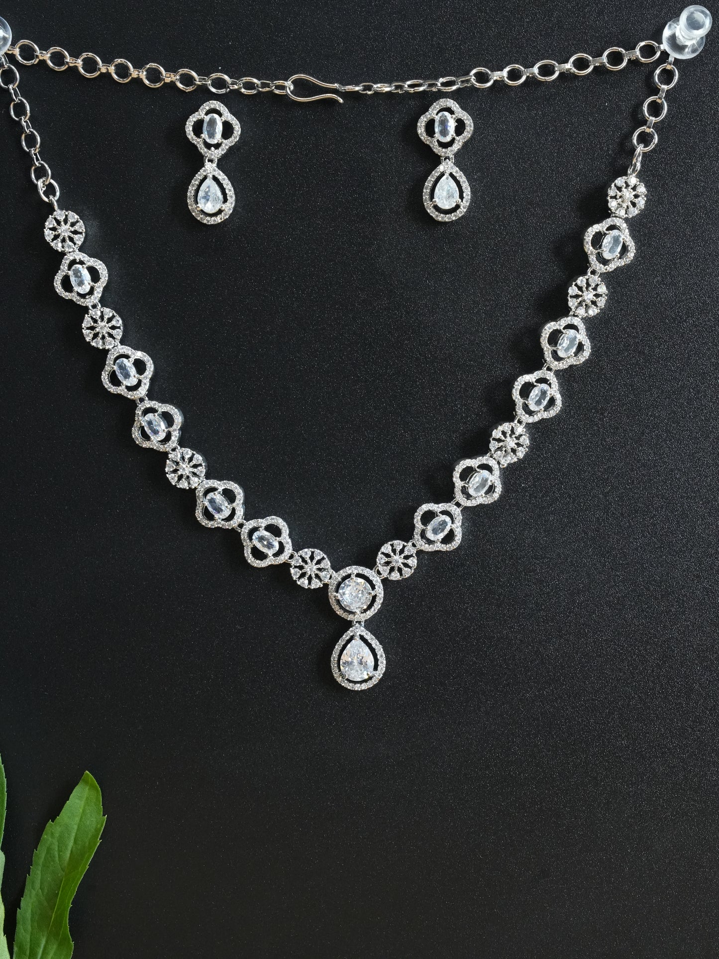 Silver American Diamond Cz Necklace Jewelry Silver set