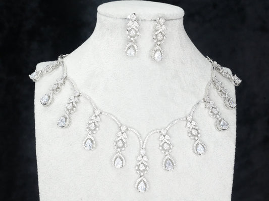 Silver American Diamond Cz Necklace Jewelry Silver Set