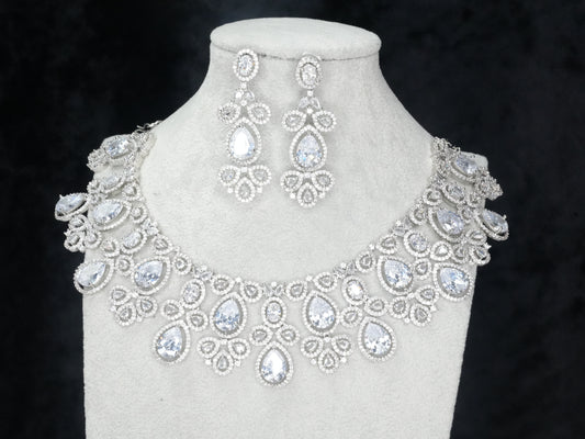 Silver American Diamond Cz Necklace Jewelry Bridal Silver set