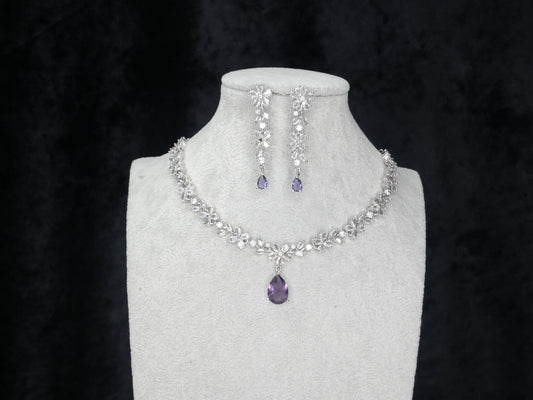 Light Purple Silver American Diamond Cz Necklace Jewelry Purple set