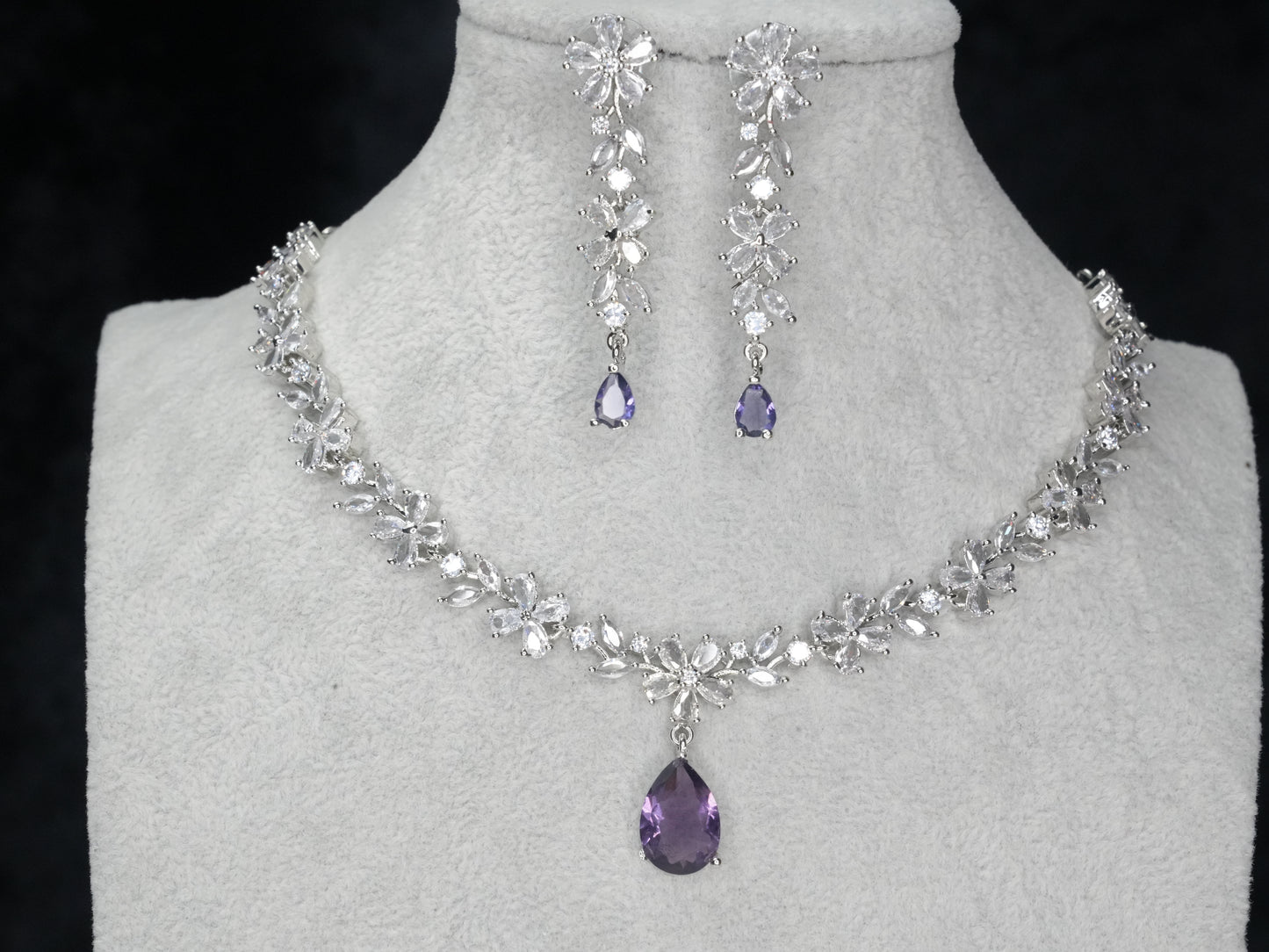 Light Purple Silver American Diamond Cz Necklace Jewelry Purple set