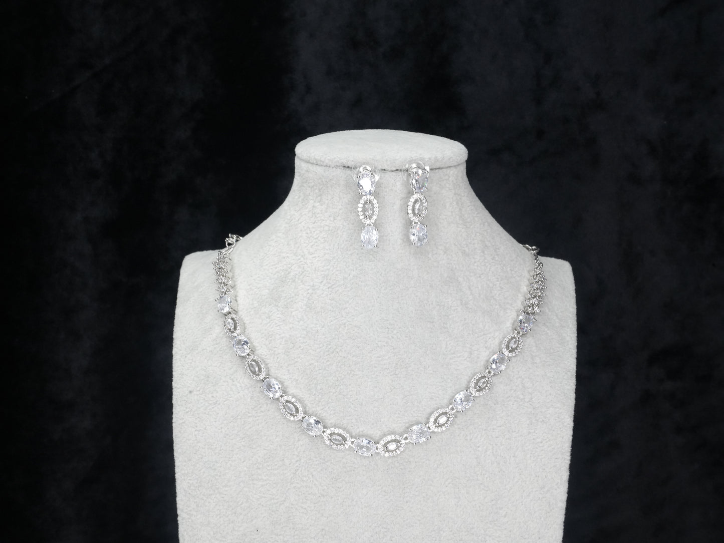 Silver American Diamond Cz Necklace Jewelry Silver set