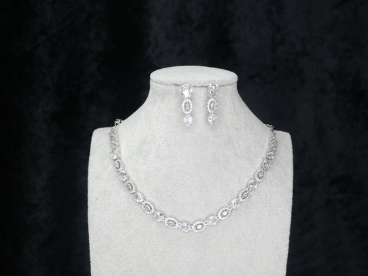 Silver American Diamond Cz Necklace Jewelry Silver set