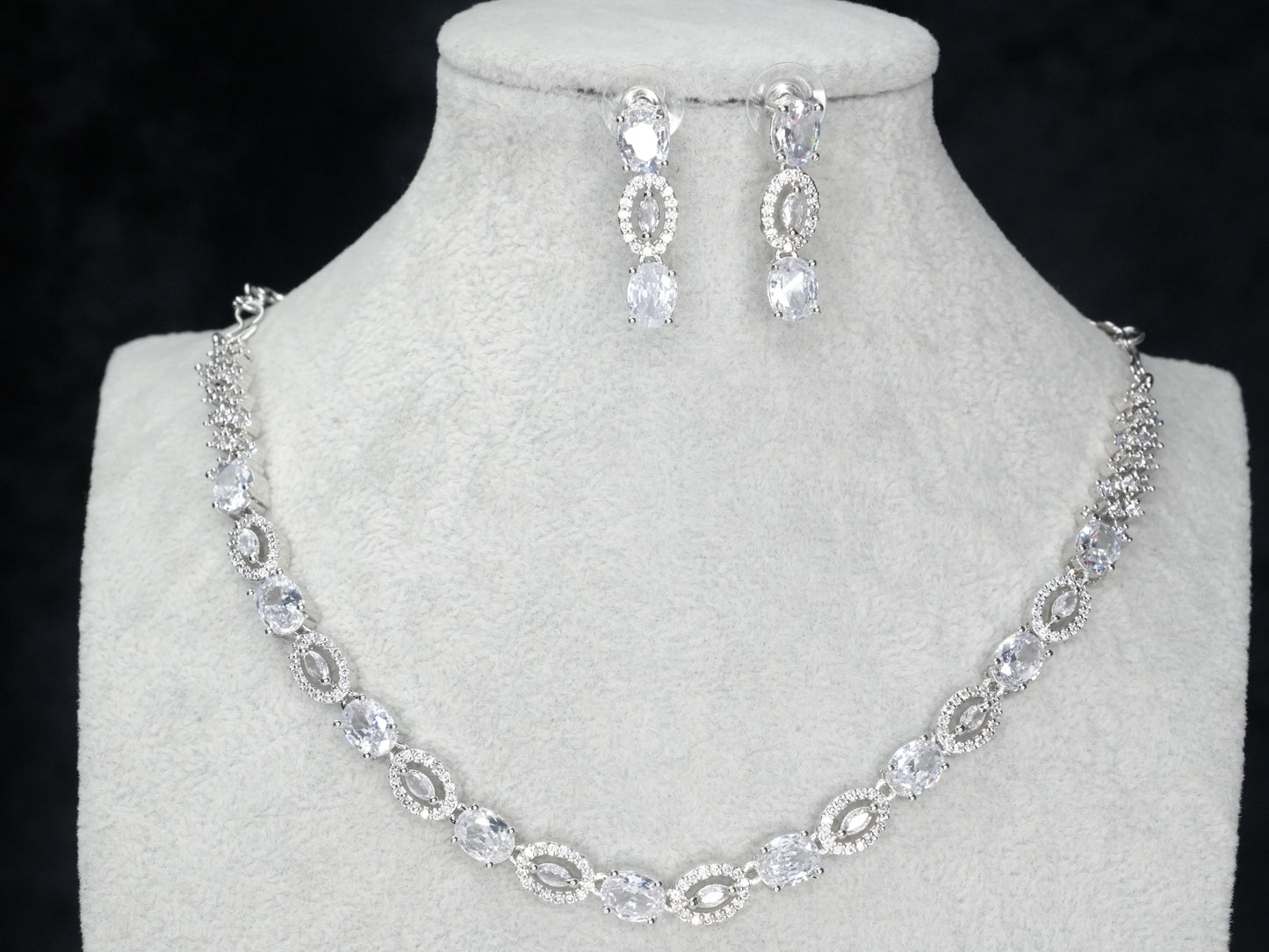 Silver American Diamond Cz Necklace Jewelry Silver set