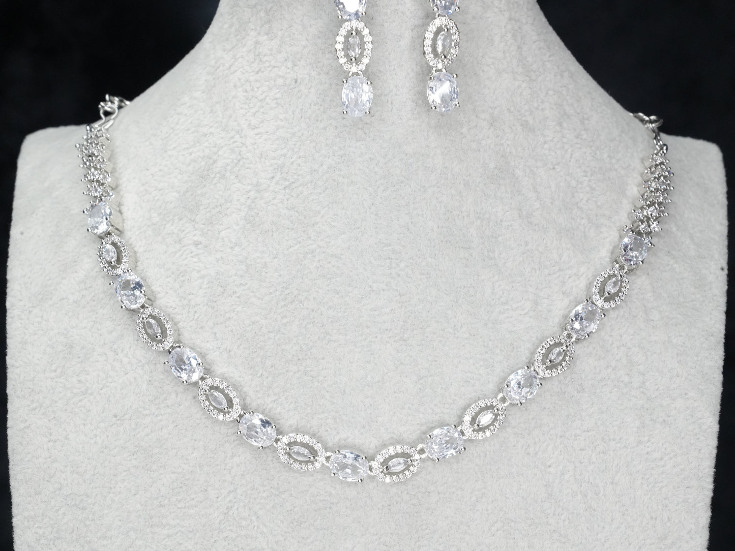 Silver American Diamond Cz Necklace Jewelry Silver set