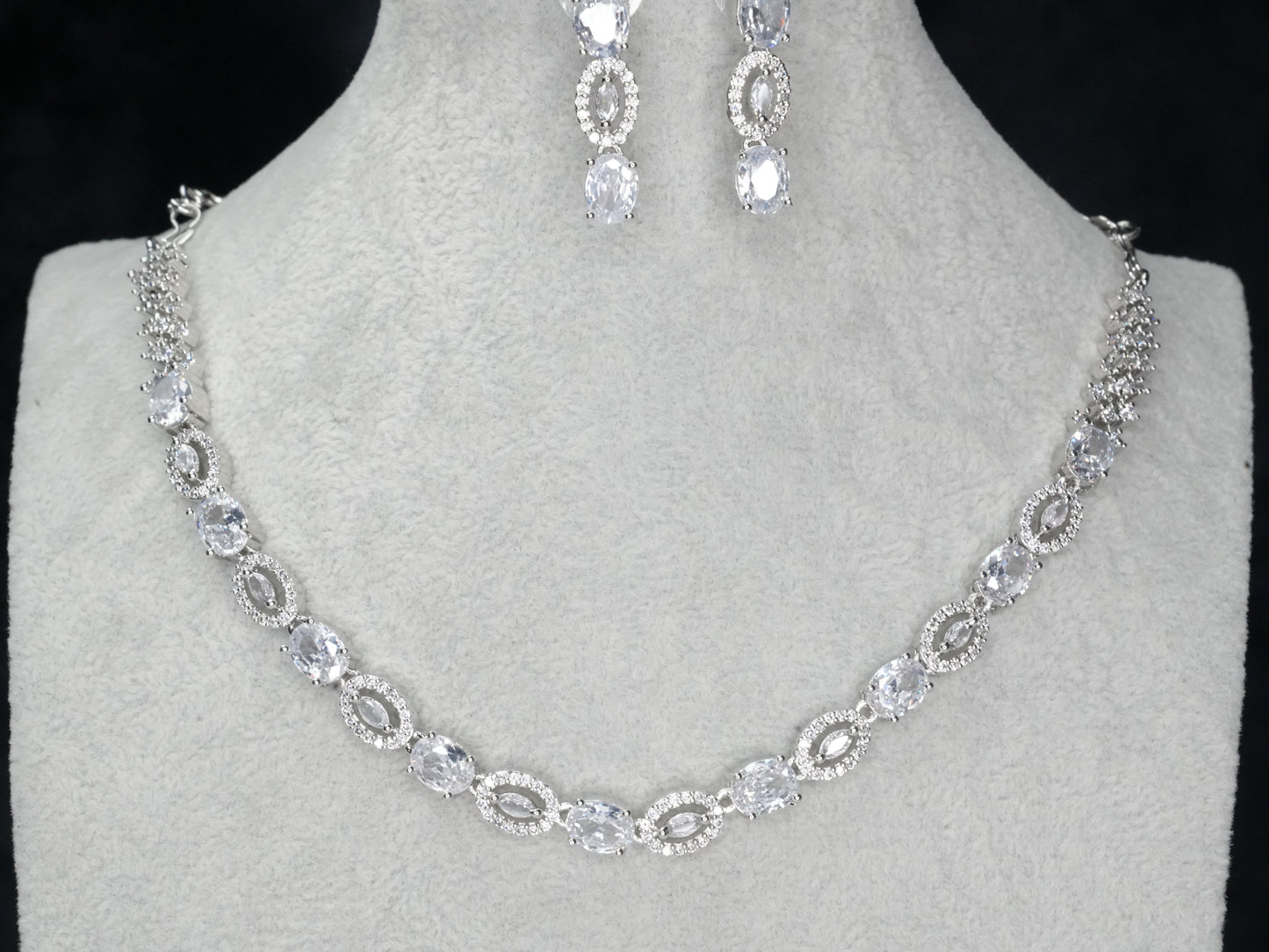 Silver American Diamond Cz Necklace Jewelry Silver set