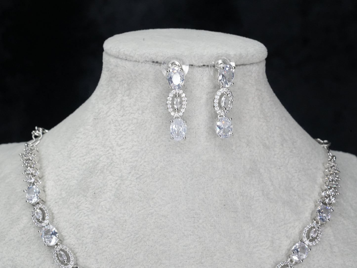 Silver American Diamond Cz Necklace Jewelry Silver set