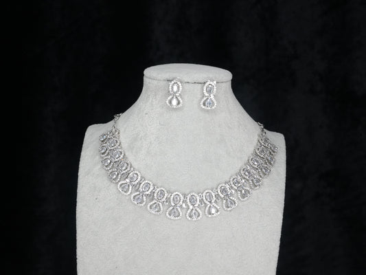 Silver American Diamond Cz Necklace Jewelry Silver set
