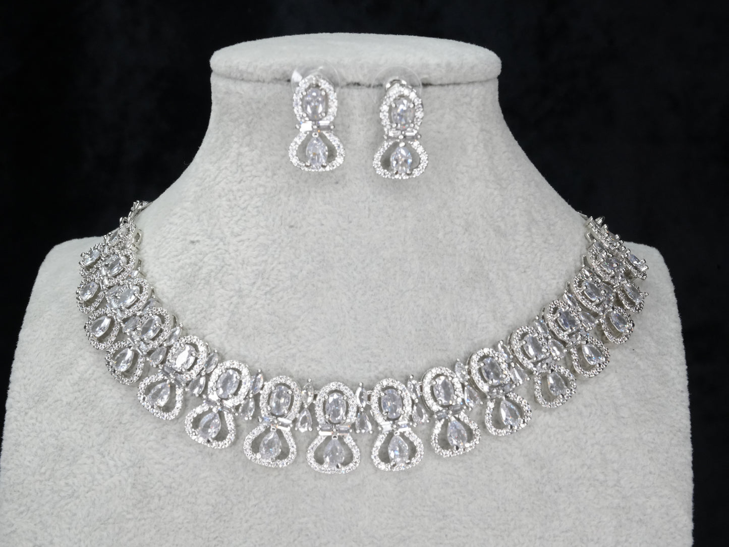 Silver American Diamond Cz Necklace Jewelry Silver set
