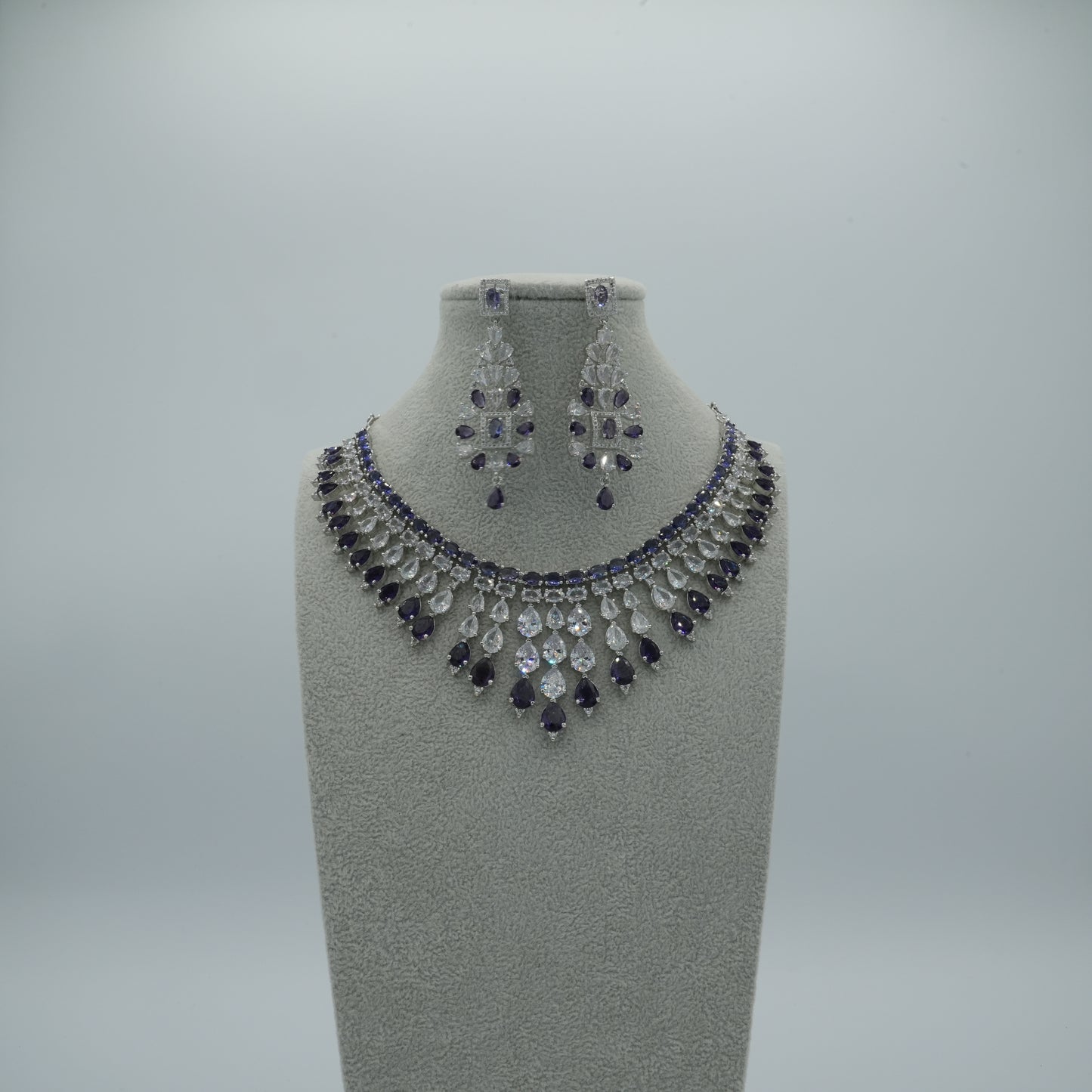 Blue Silver American Diamond Cz Necklace Jewelry Bridal Blue set