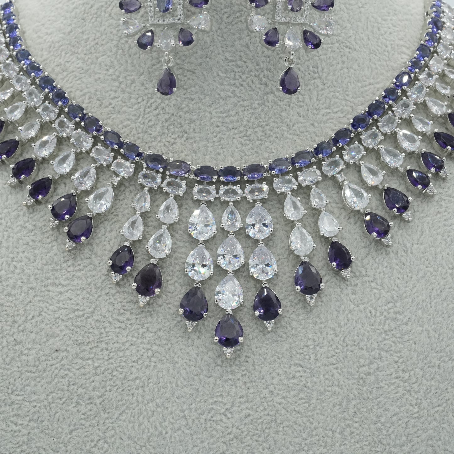 Blue Silver American Diamond Cz Necklace Jewelry Bridal Blue set