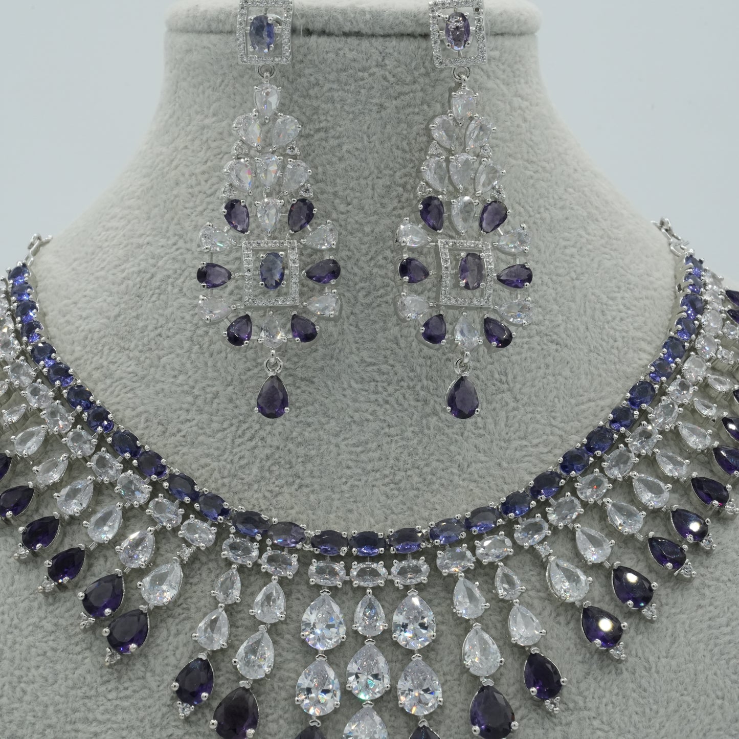 Blue Silver American Diamond Cz Necklace Jewelry Bridal Blue set