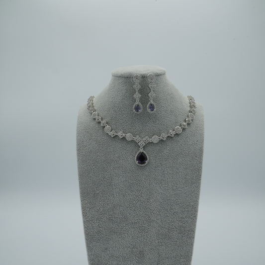 Purple American Diamond Cz Necklace Jewelry Purple set
