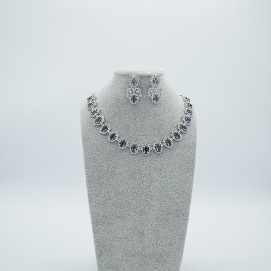 Purple Silver  American Diamond Cz Necklace Jewelry Purple set