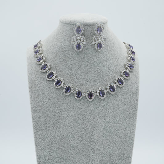 Purple Silver  American Diamond Cz Necklace Jewelry Purple set