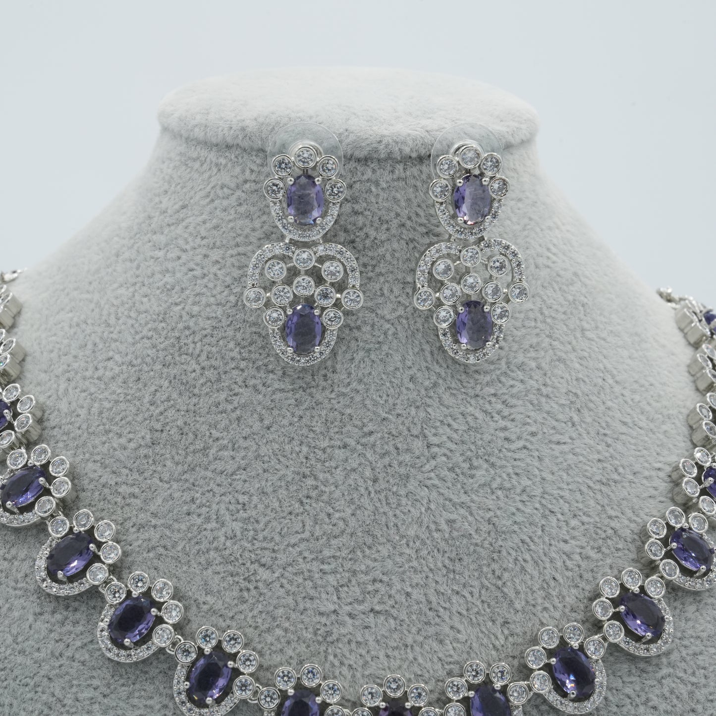 Purple Silver  American Diamond Cz Necklace Jewelry Purple set