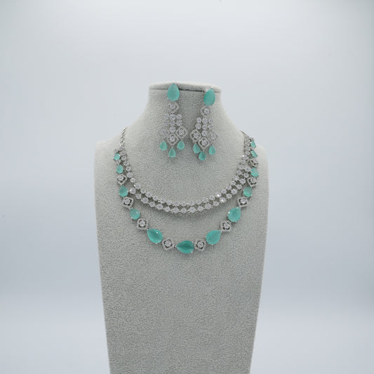 Green Silver American Diamond Cz Necklace Jewelry Bridal Green set