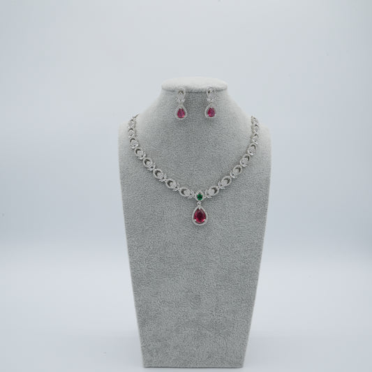 Red And Green Silver American Diamond Cz Necklace Jewelry Colourful set
