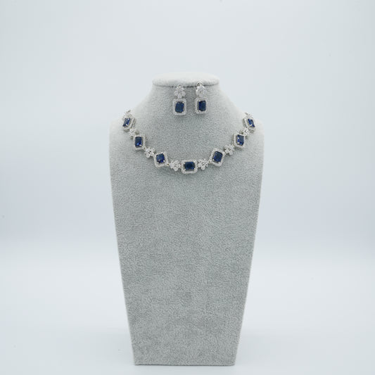 Blue Silver American Diamond Cz Necklace Jewelry Blue set