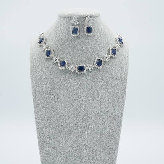 Blue Silver American Diamond Cz Necklace Jewelry Blue set