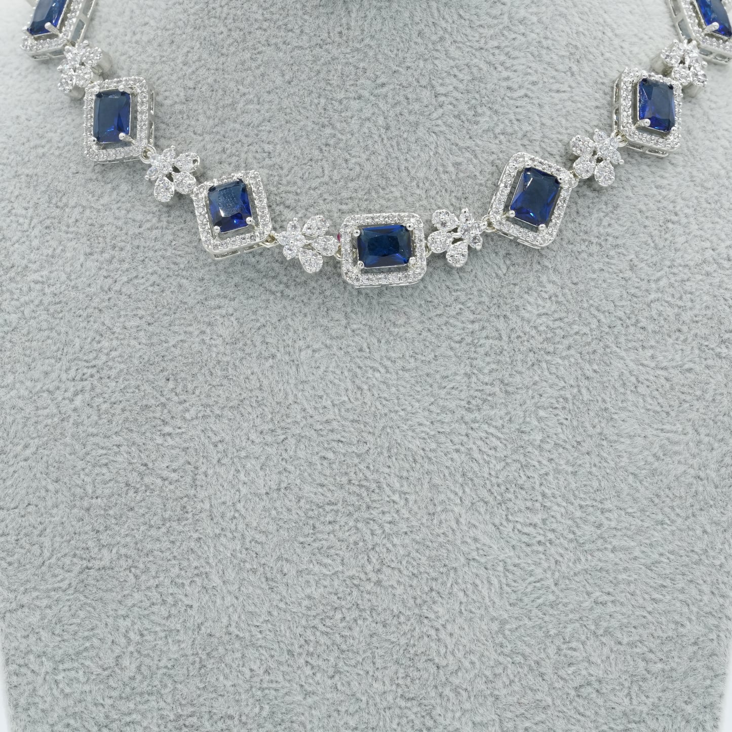 Blue Silver American Diamond Cz Necklace Jewelry Blue set