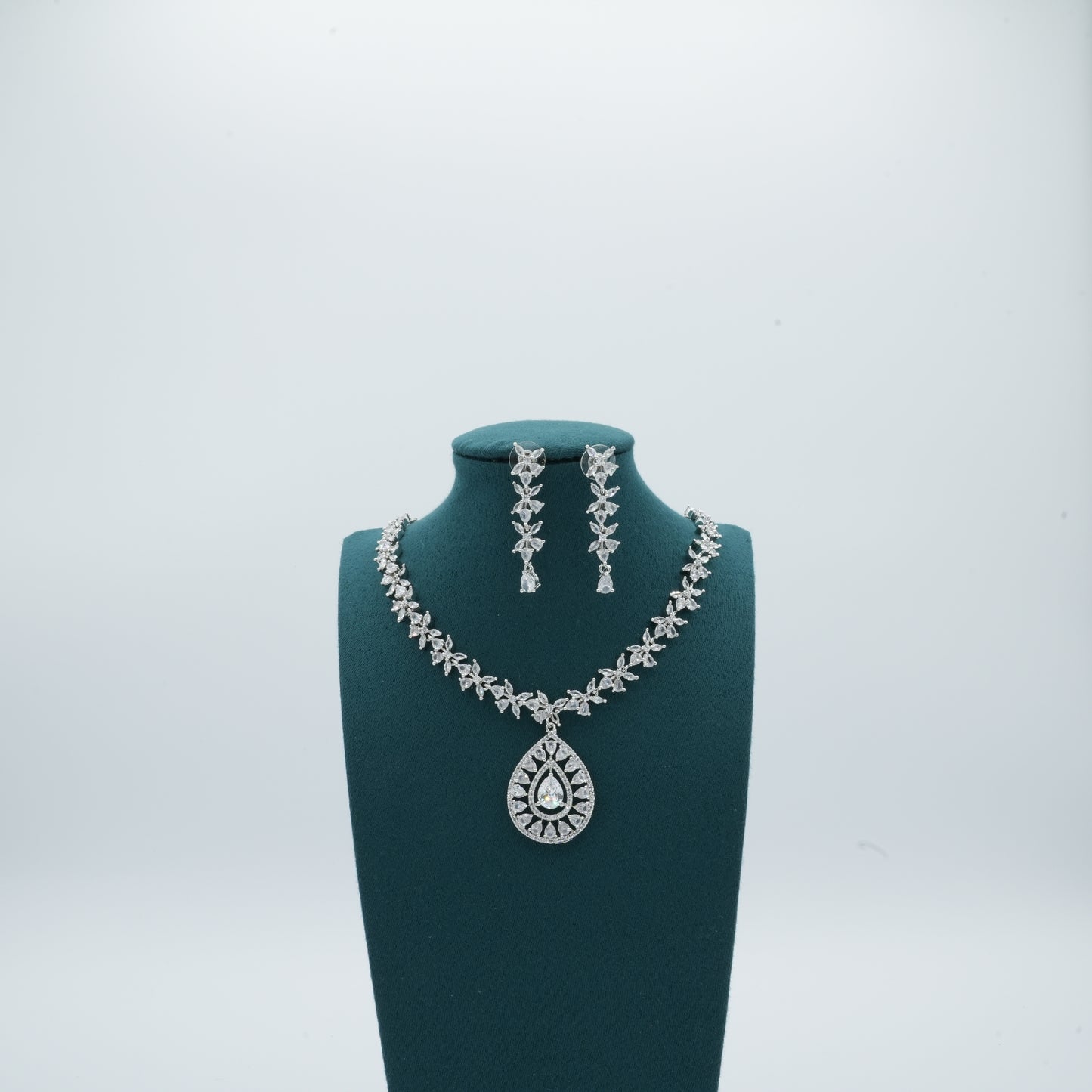 Silver White American Diamond Cz Necklace Jewelry Crystal Clear Set